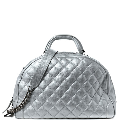 Chanel Metallic Calfskin Quilted Medium Airlines Round Trip Bowling Bag Silver 1 of 9