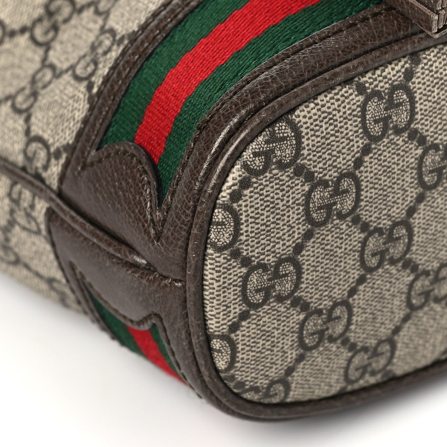 Gucci GG Supreme Monogram Web Mini Ophidia Bucket Bag Brown 8 of 9