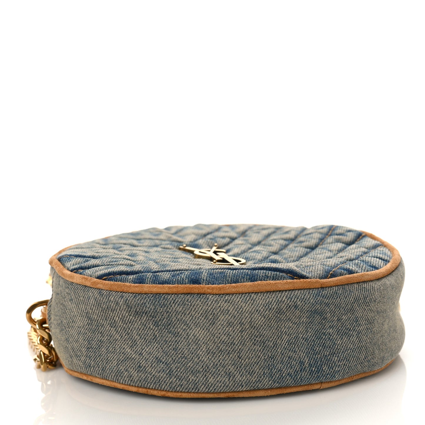 Denim Quilted Monogram Round Crossbody Bag Rodeo Blue