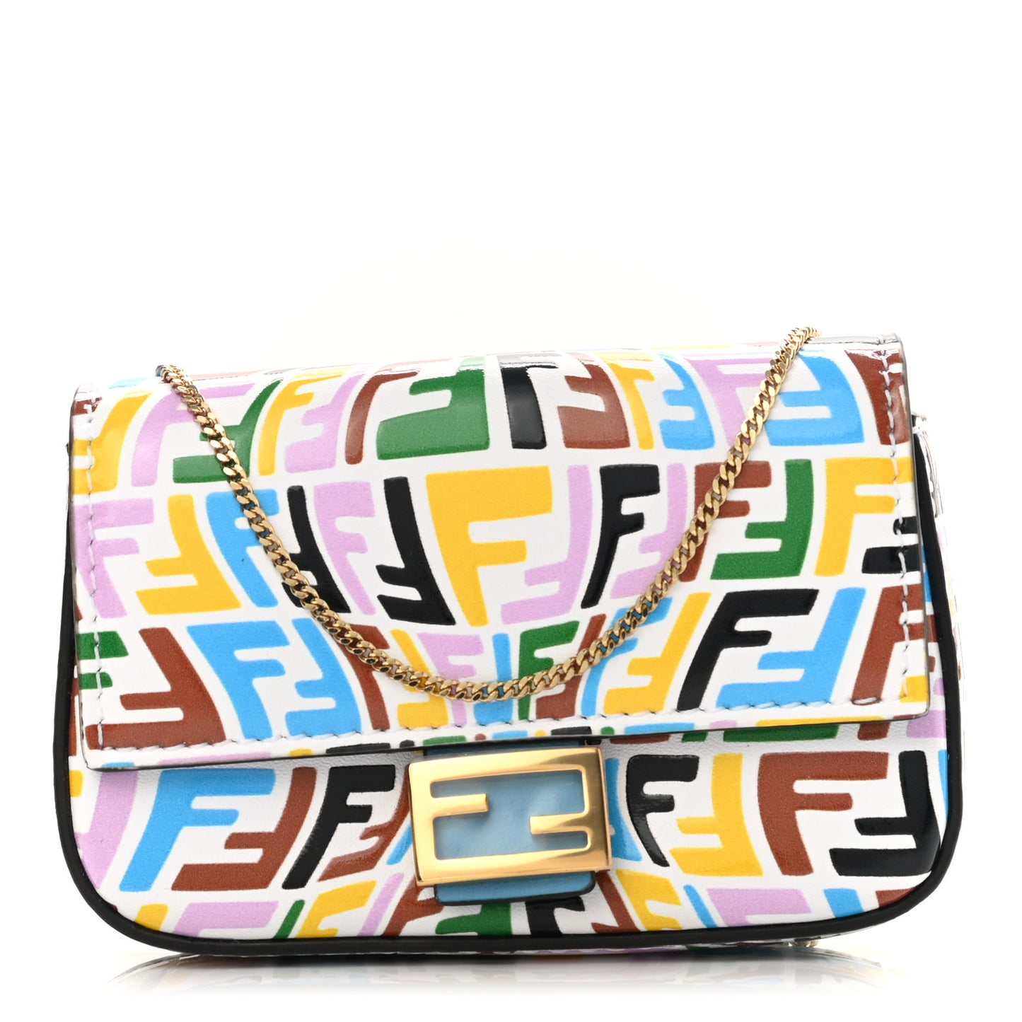 X SARAH COLEMAN Vitello Liberty Ceylon Micro FF Fish Eye Embossed Nano Baguette Charm Multicolor Cyber Blue