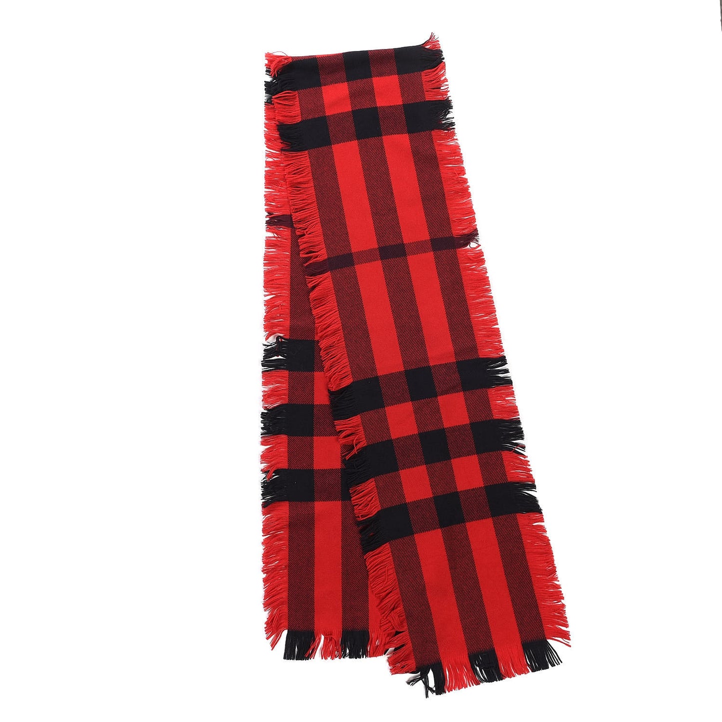 Wool Half Mega Check Fringe Scarf Red