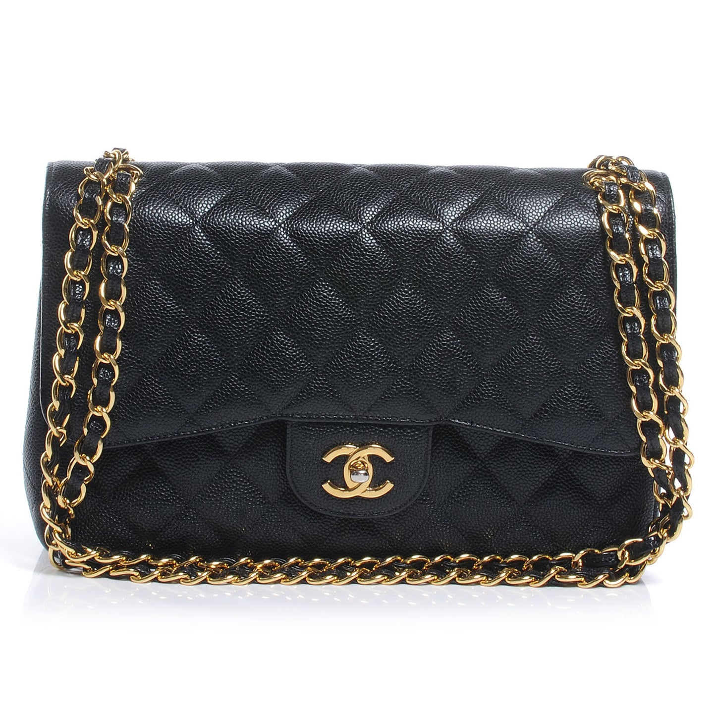 Caviar Quilted Jumbo Double Flap Black