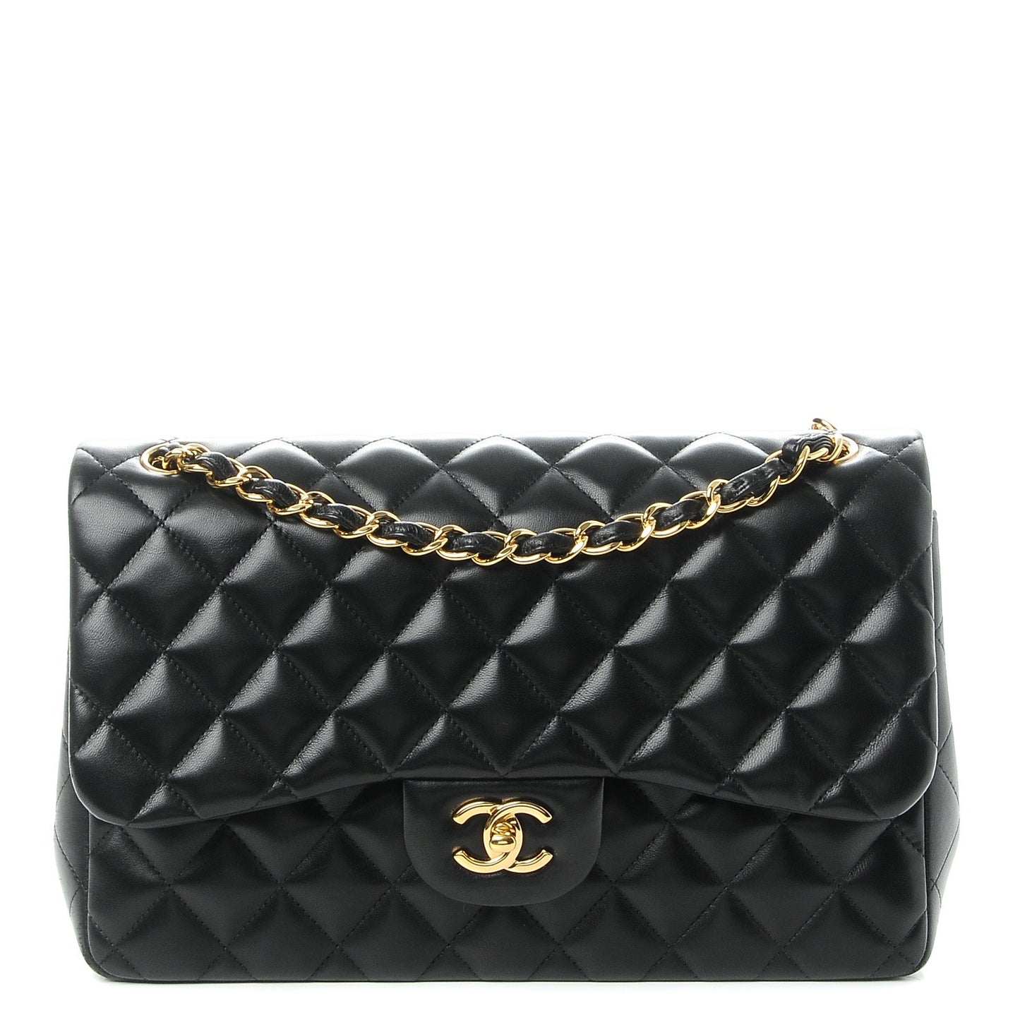 Lambskin Quilted Jumbo Double Flap Black