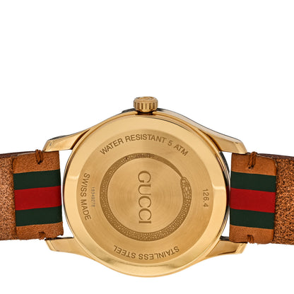 Gucci Stainless Steel Calfskin 38mm G-Timeless Stripe Web Quartz Watch Brown 4 of 5
