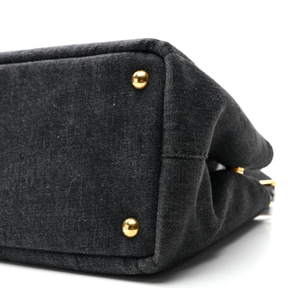 Prada Denim Canapa Small Logo Tote Black 9 of 9