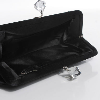 Prada Satin Crystal Kiss Lock Clutch Black 5 of 8