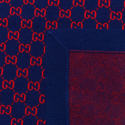Gucci Wool GG Monogram Square Scarf Navy Red 3 of 5