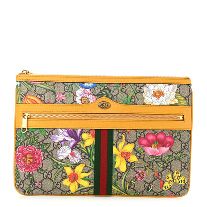 Gucci GG Supreme Monogram Flora Large Ophidia Pouch Clutch Beige Multicolor Crop 1 of 7