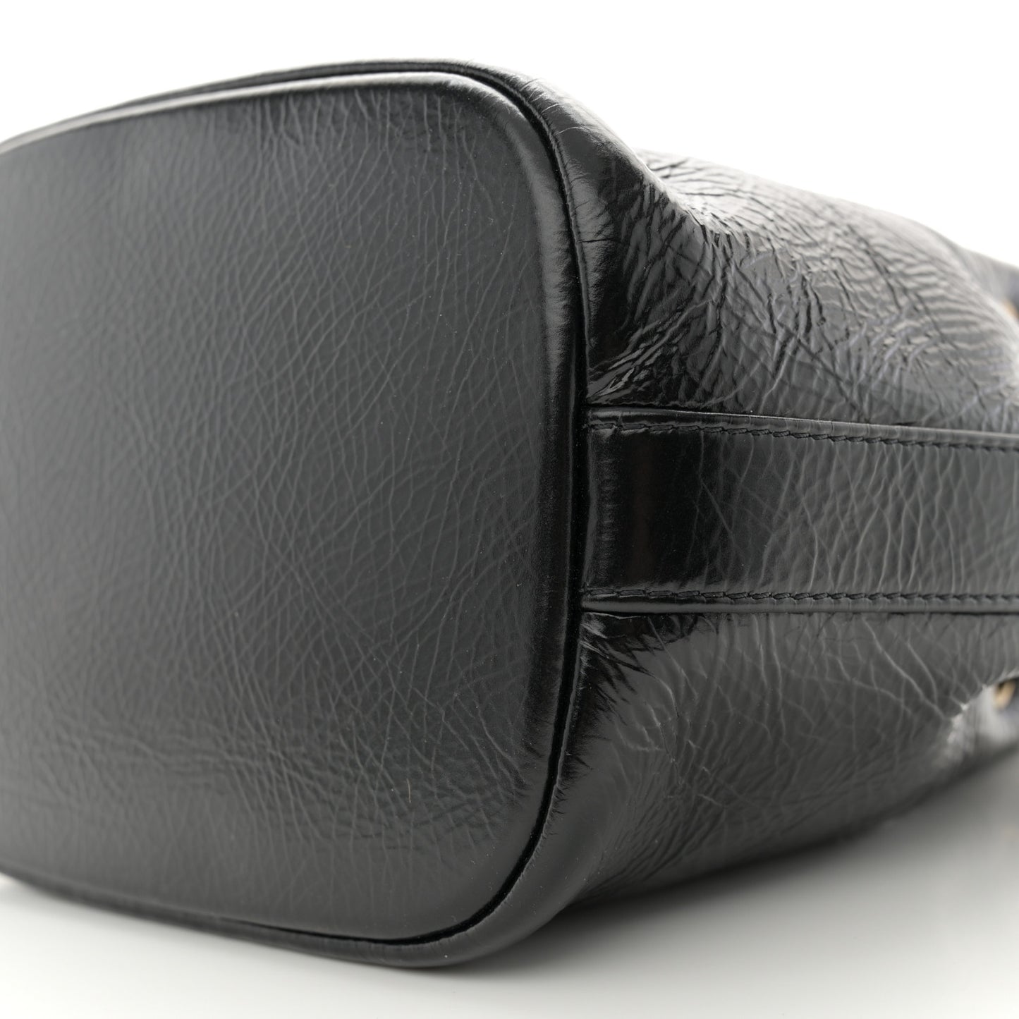 Shiny Aged Calfskin CC Chain Mini Drawstring Bag Black