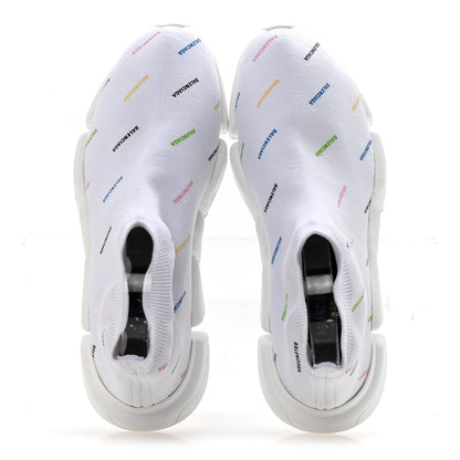 Balenciaga Technical 3D Recycled Knit Allover Logo Womens Speed 2.0 Sneakers 39 White Multicolor 2 of 10