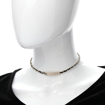 Chanel Metal Lambskin Crystal Sergeant Chanel Choker Necklace Black Gold 1 of 5