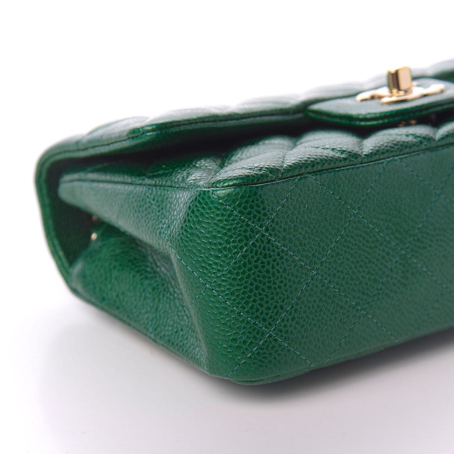 Metallic Caviar Quilted Mini Rectangular Flap Green