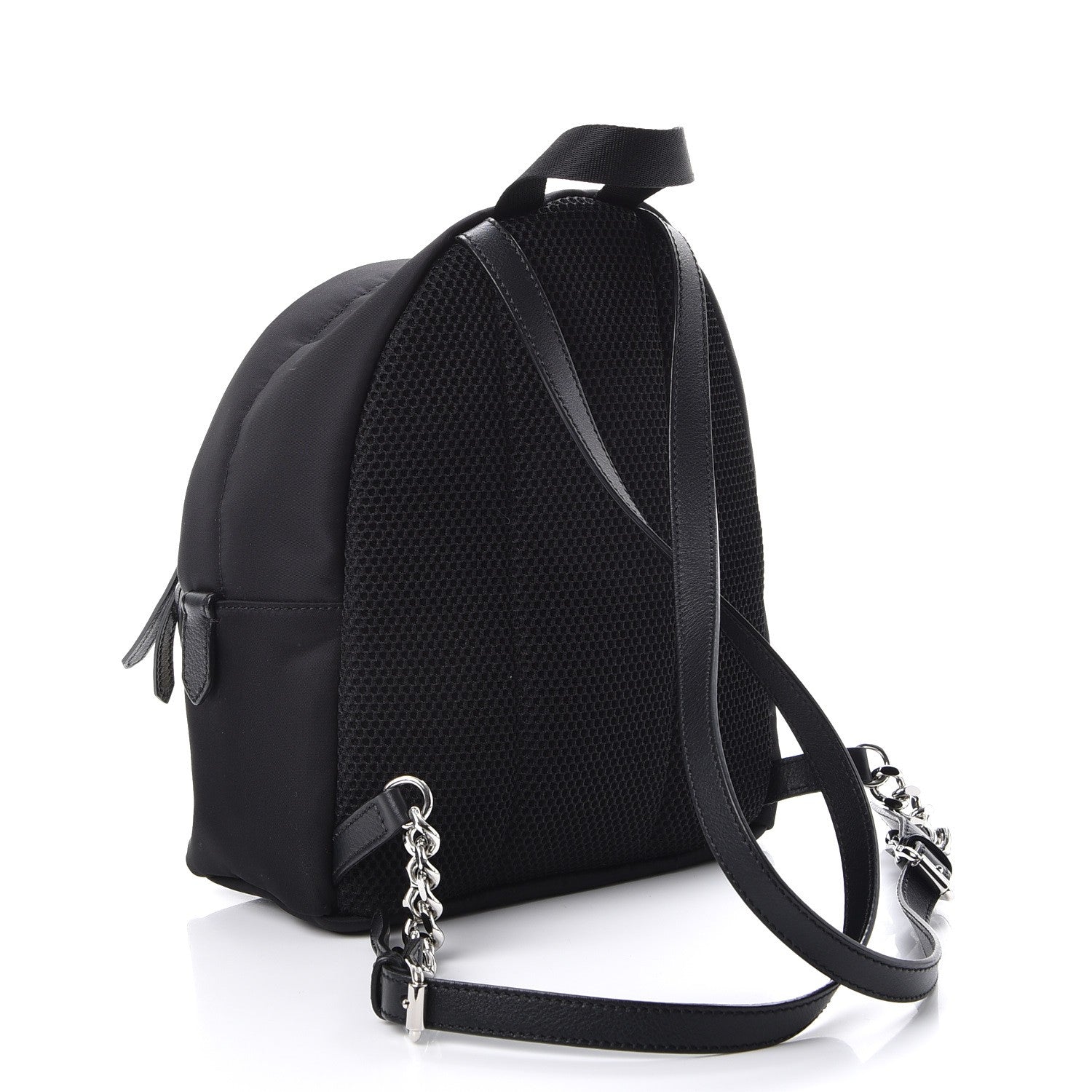 Fendi Nylon Shearling Apple Mini Backpack Black 3 of 7