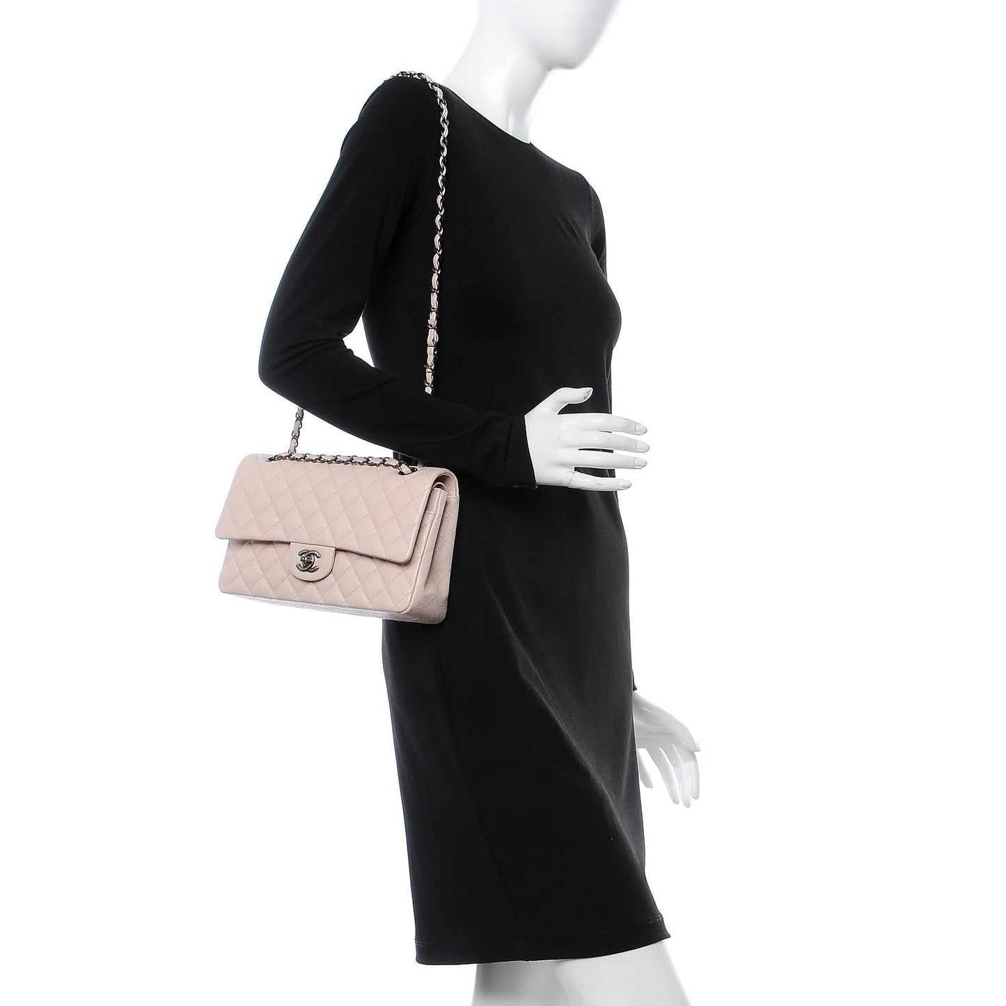 Caviar Medium Double Flap Light Pink