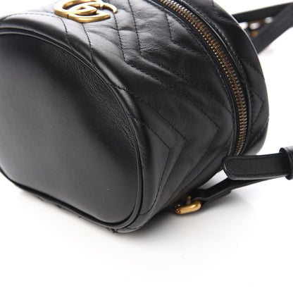 Gucci Calfskin Matelasse Mini GG Marmont Round Backpack Black 8 of 9