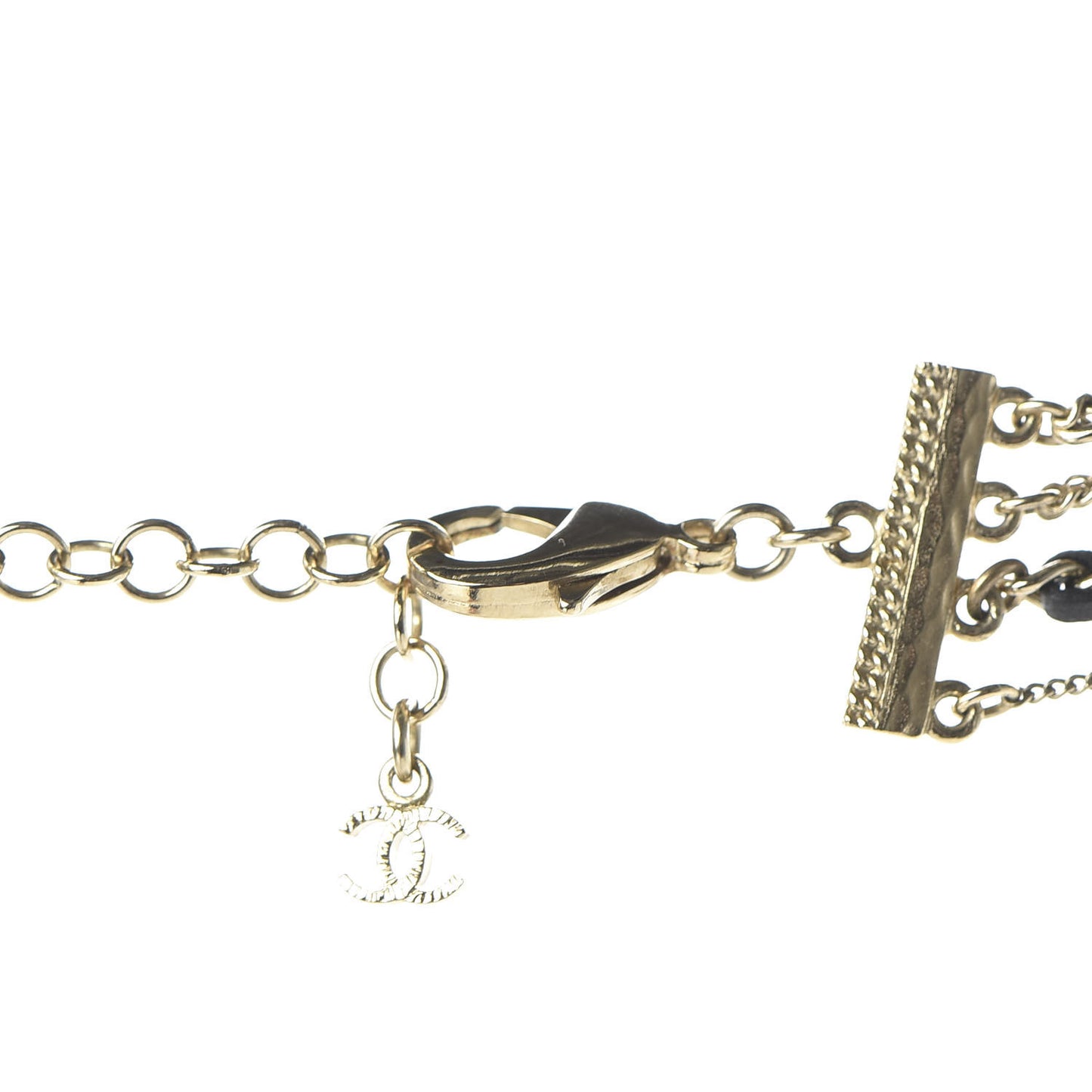 Pearl Crystal Lambskin CC Multi Strand Necklace Light Gold Black