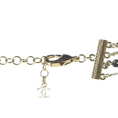 Chanel Pearl Crystal Lambskin CC Multi Strand Necklace Light Gold Black 5 of 6