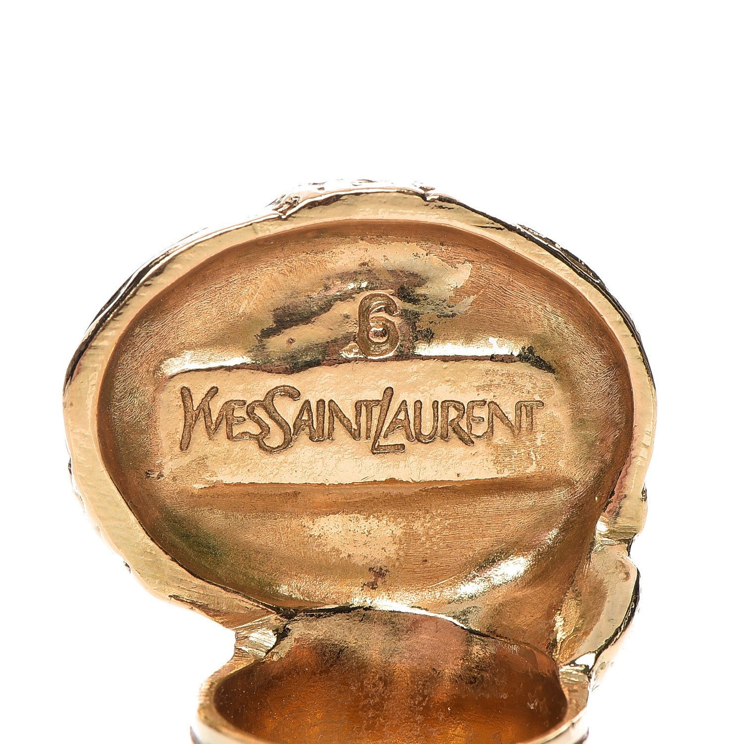 Saint Laurent Glass Cabochon Arty Ovale Ring 6 Gold Coral 4 of 4