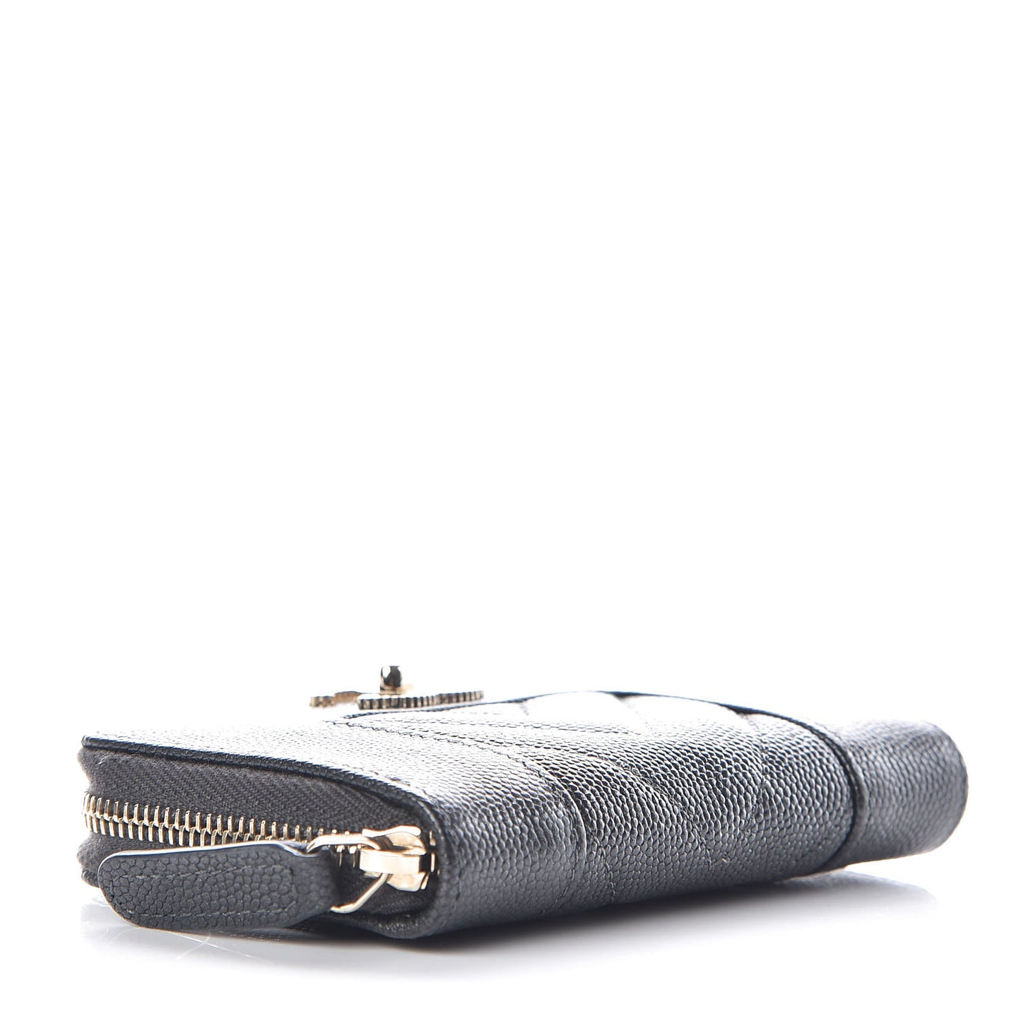 Metallic Caviar Chevron Quilted Vintage Mademoiselle Zip Coin Purse Dark Grey