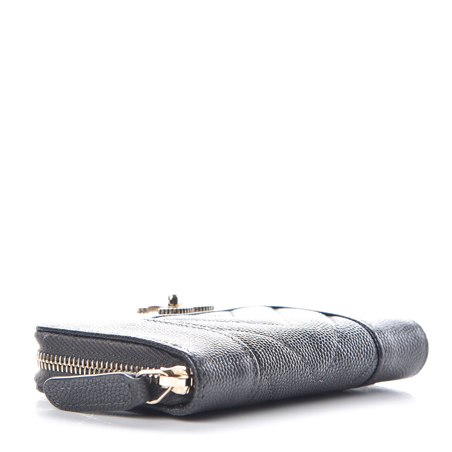 Chanel Metallic Caviar Chevron Quilted Vintage Mademoiselle Zip Coin Purse Dark Grey 4 of 10