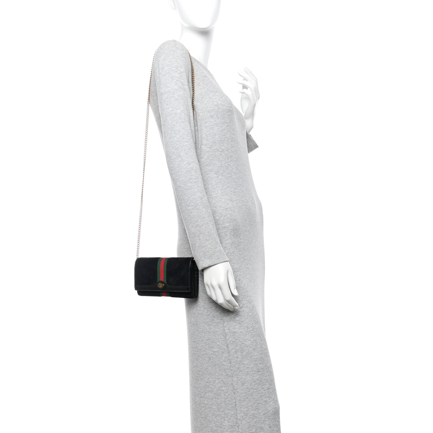 Gucci Suede Patent Web Ophidia Wallet On Chain Black 2 of 13