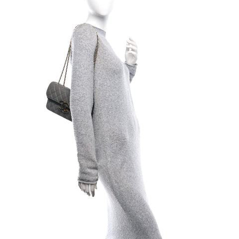 Lambskin Quilted Small CC Chic Flap Grey Dark Navy