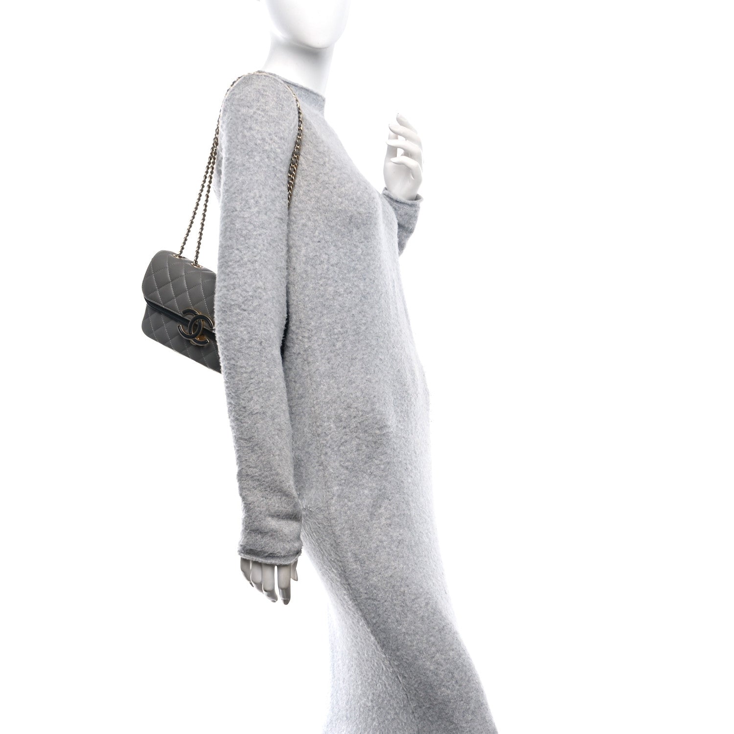 Chanel Lambskin Quilted Small CC Chic Flap Grey Dark Navy 2 of 10