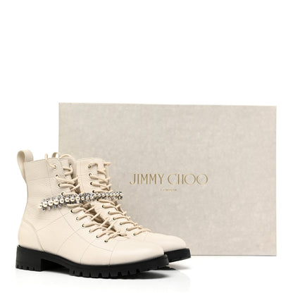 Jimmy Choo Goatskin Pearl Embellished Cruz Combat Boots 39.5 White 12 of 12