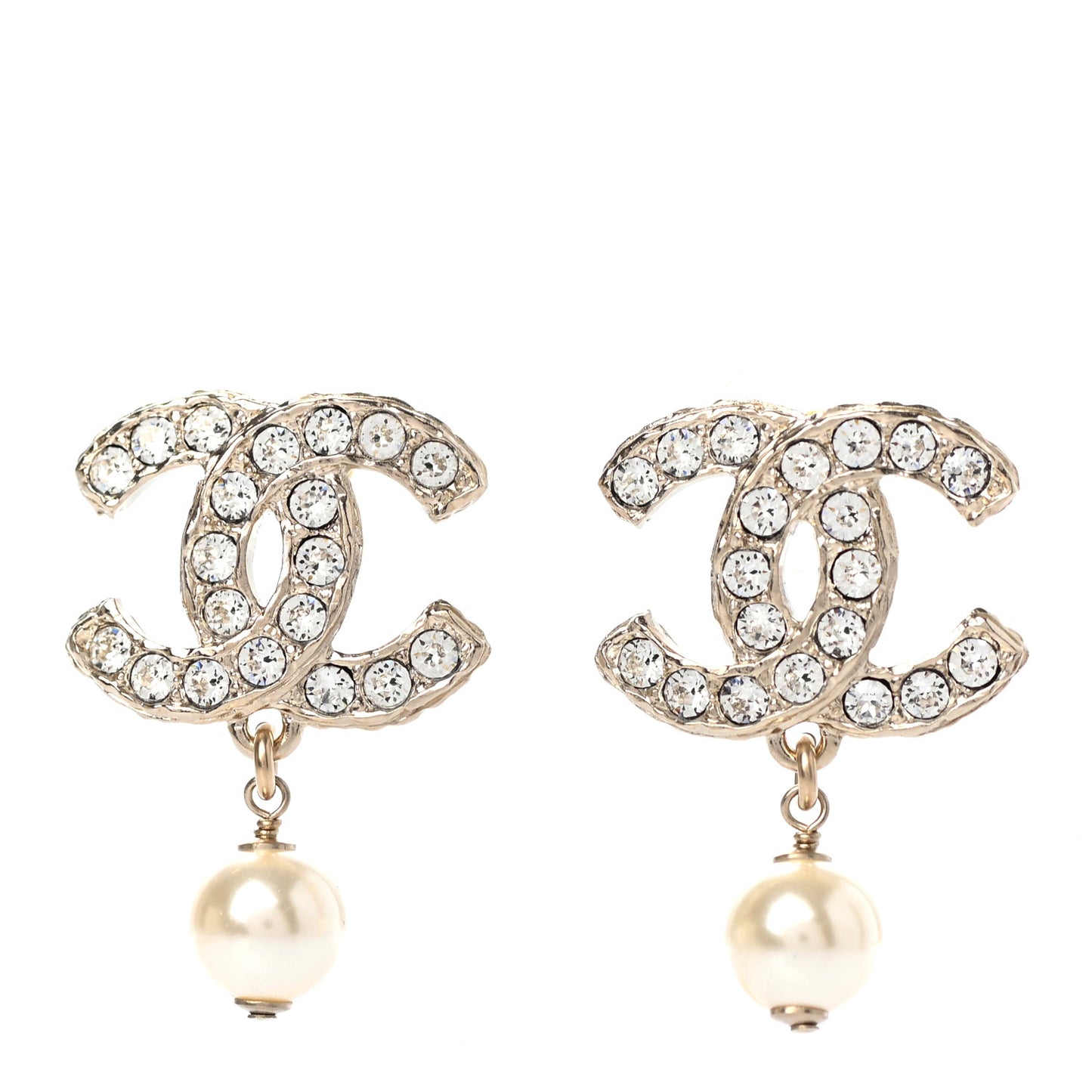 Crystal Pearl CC Drop Earrings Gold