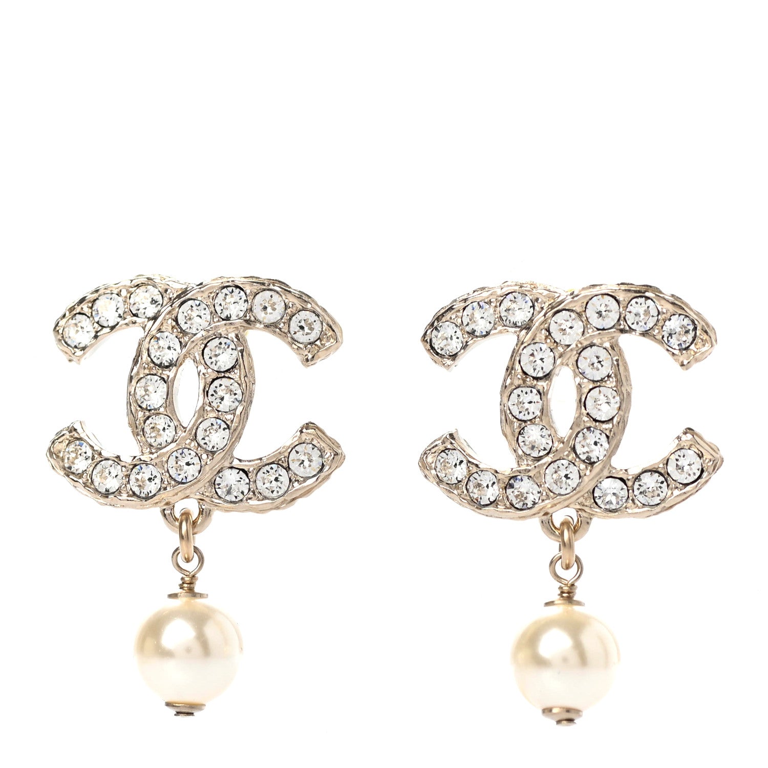 Chanel Crystal Pearl CC Drop Earrings Gold 1 of 4