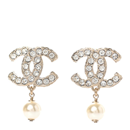 Chanel Crystal Pearl CC Drop Earrings Gold 1 of 4