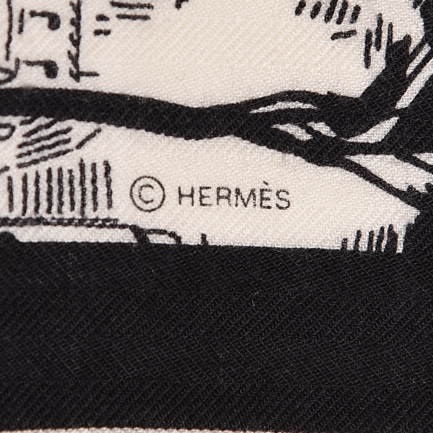Hermes Cashmere Silk A l'Ombre des Boulevards Shawl 140 White Black 8 of 8