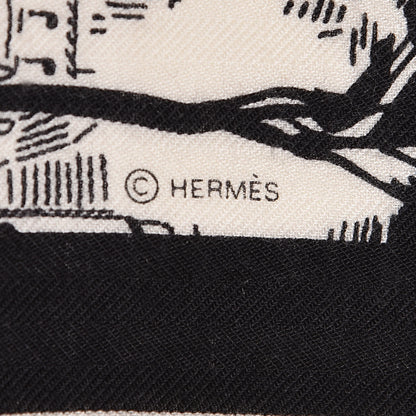 Hermes Cashmere Silk A l'Ombre des Boulevards Shawl 140 White Black 8 of 8