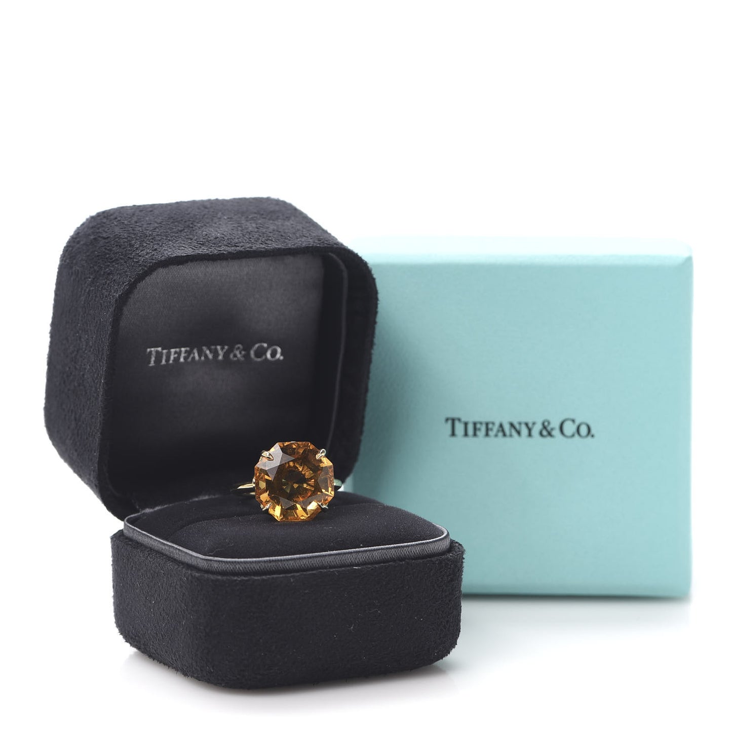 18K Yellow Gold Citrine Octagonal Sparklers Cocktail Ring 49 5