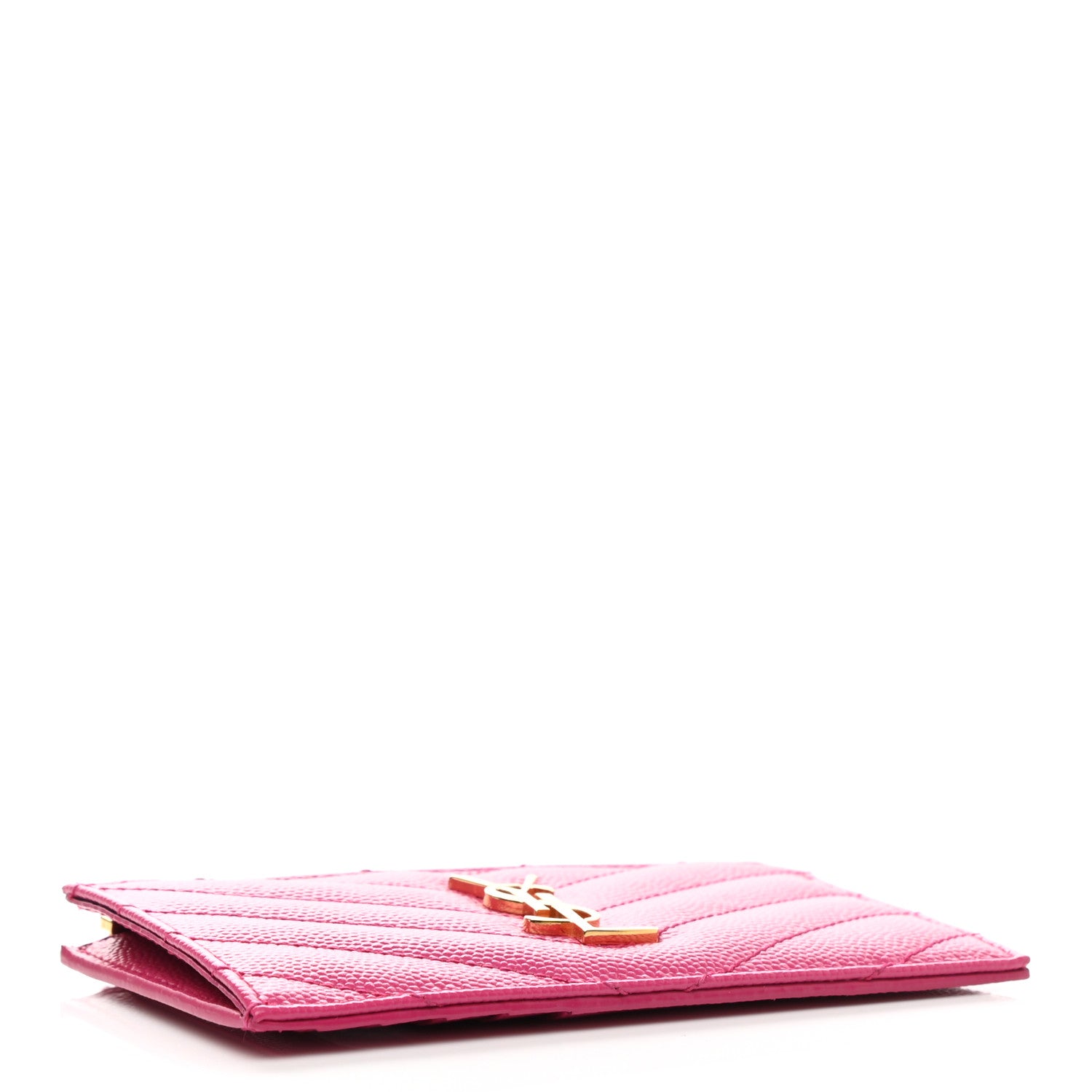 Saint Laurent Grain De Poudre Matelasse Chevron Monogram Fragments Zippered Card Case Fresh Fuxia 3 of 8