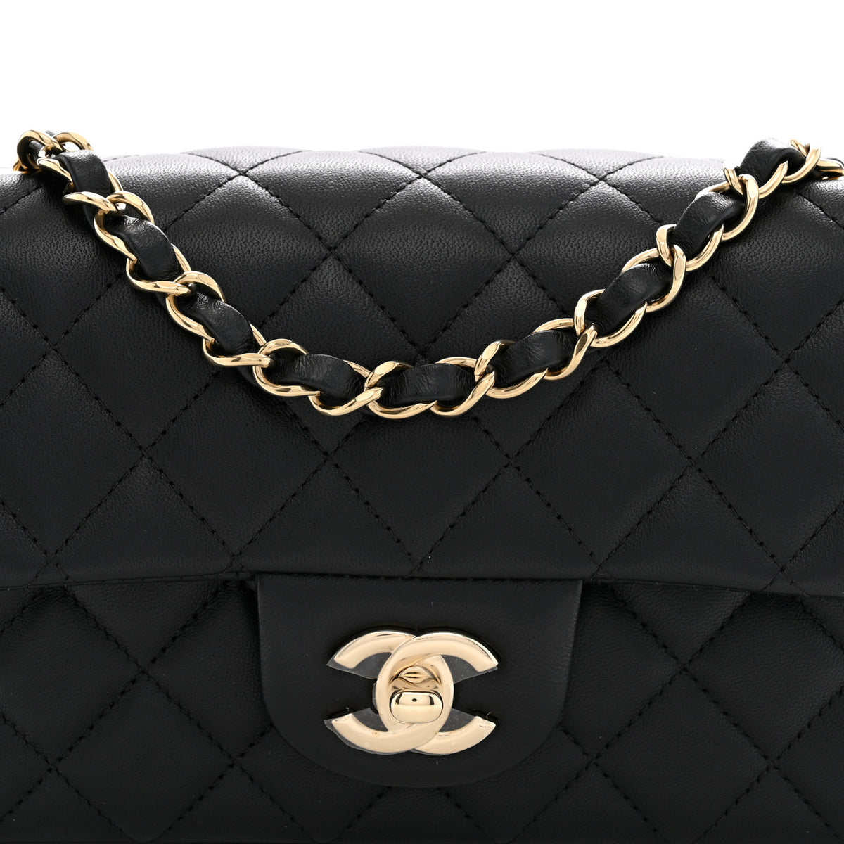 Lambskin Quilted Mini Rectangular Flap Black