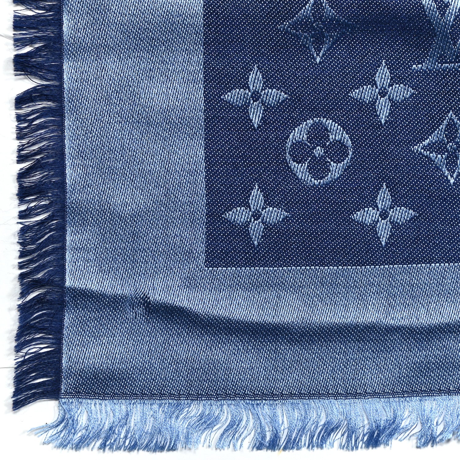 Louis Vuitton Silk Wool Monogram Denim Shawl Blue 5 of 5