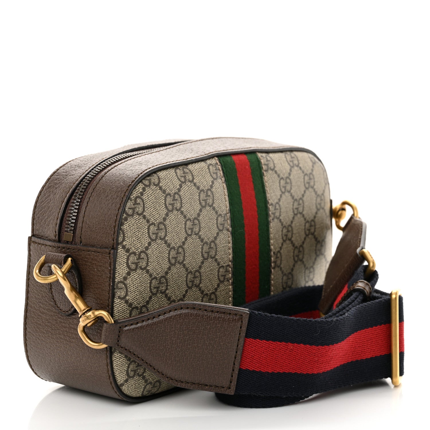 Gucci GG Supreme Monogram Textured Dollar Calfskin Web Ophidia Wristlet Shoulder Bag Beige Ebony New Acero 3 of 11
