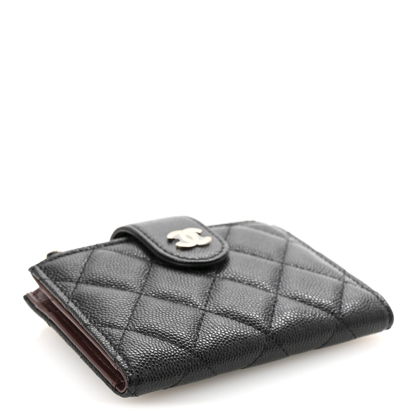 Caviar Quilted Compact Zipped Pocket Wallet Black
