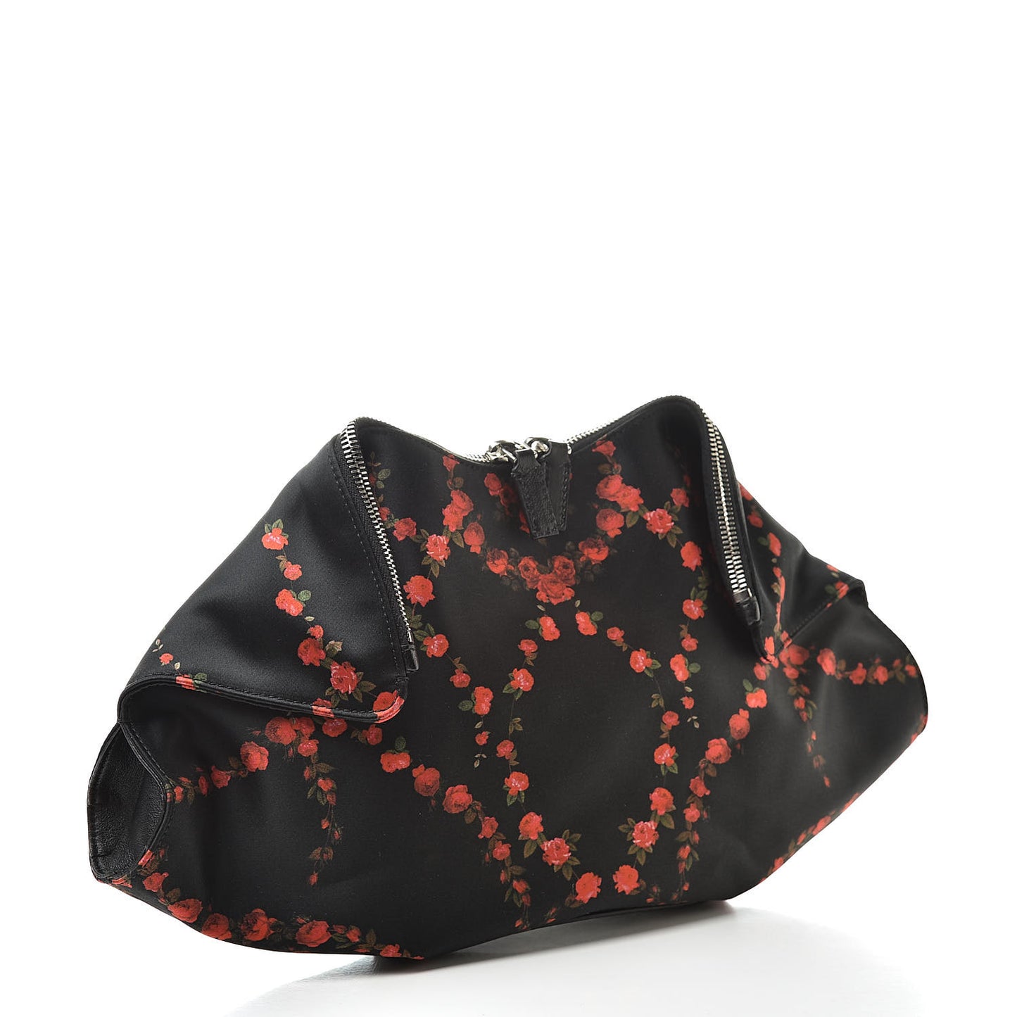 Silk Printed Roses De Manta Clutch Black Red