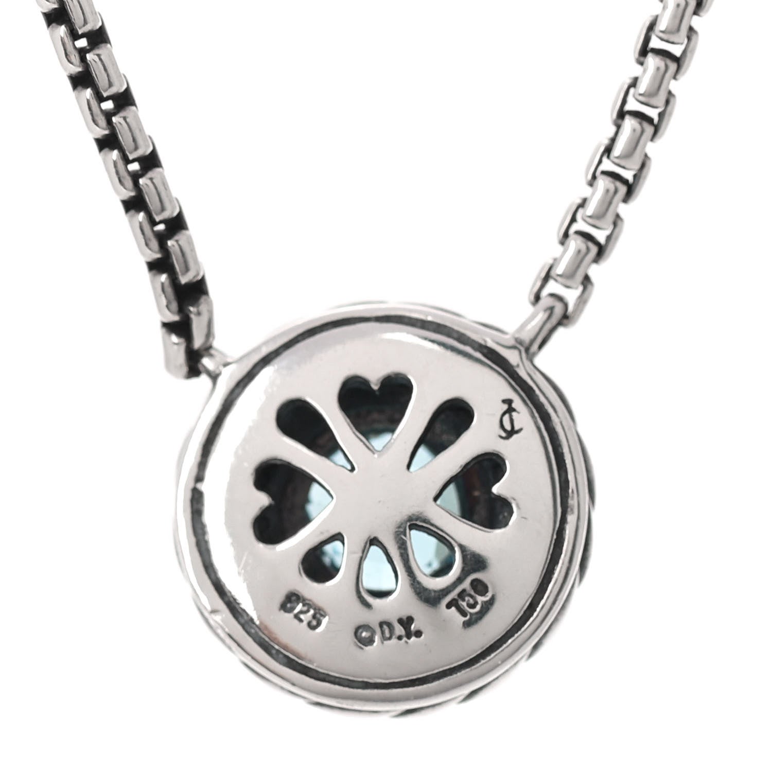 David Yurman Sterling Silver 14K Yellow Gold Blue Topaz 12mm Cookie Pendant Necklace 4 of 5