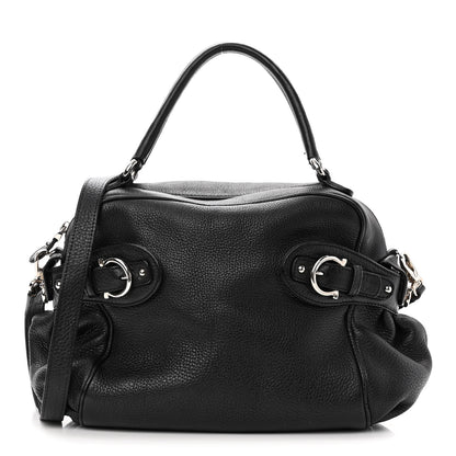 Salvatore Ferragamo Grained Calfskin Gancio Top Handle Convertible Satchel Black 1 of 10