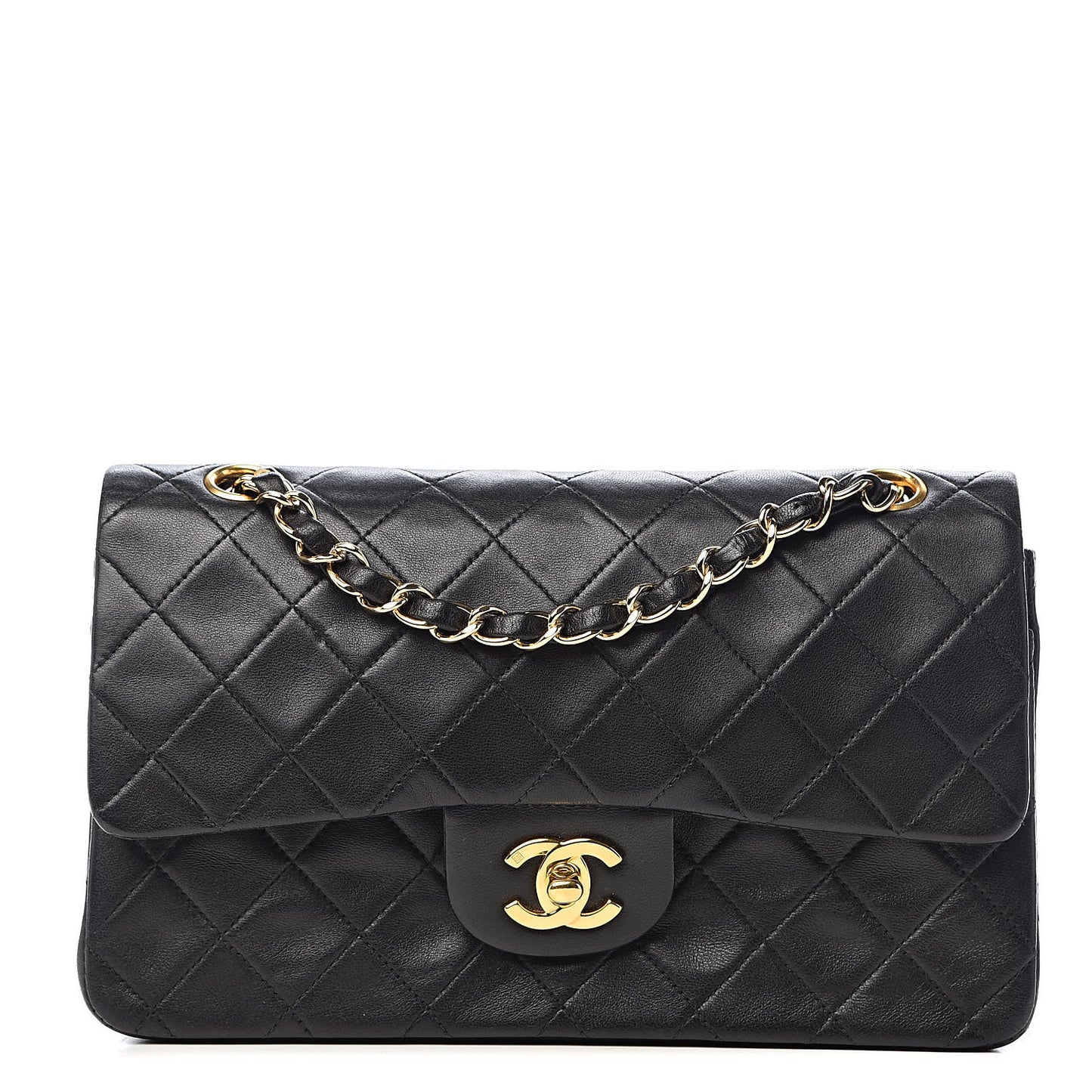 Lambskin Quilted Small Double Flap Black