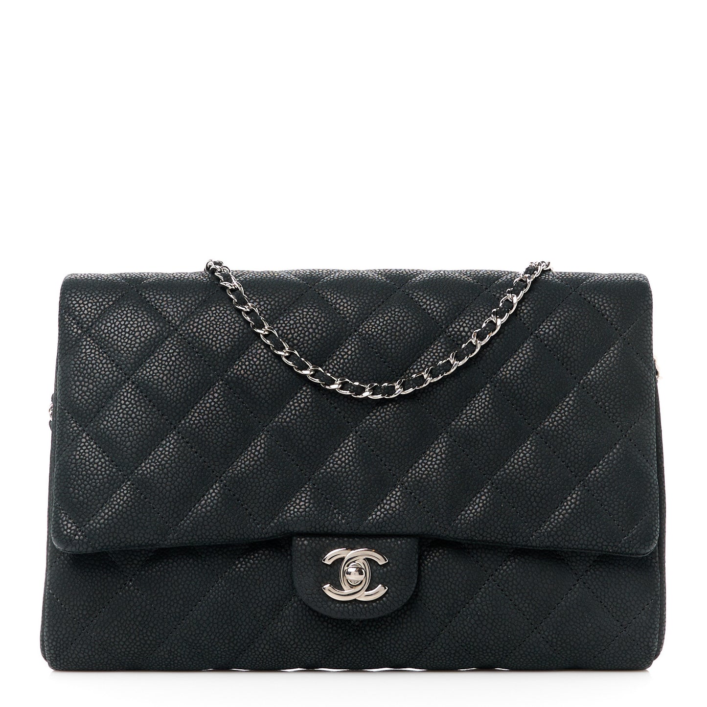 Iridescent Caviar Quilted Clutch With Chain Flap Black