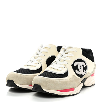 Chanel Mesh Suede Calfskin Womens CC Sneakers 40 White Light Grey Pink 3 of 8
