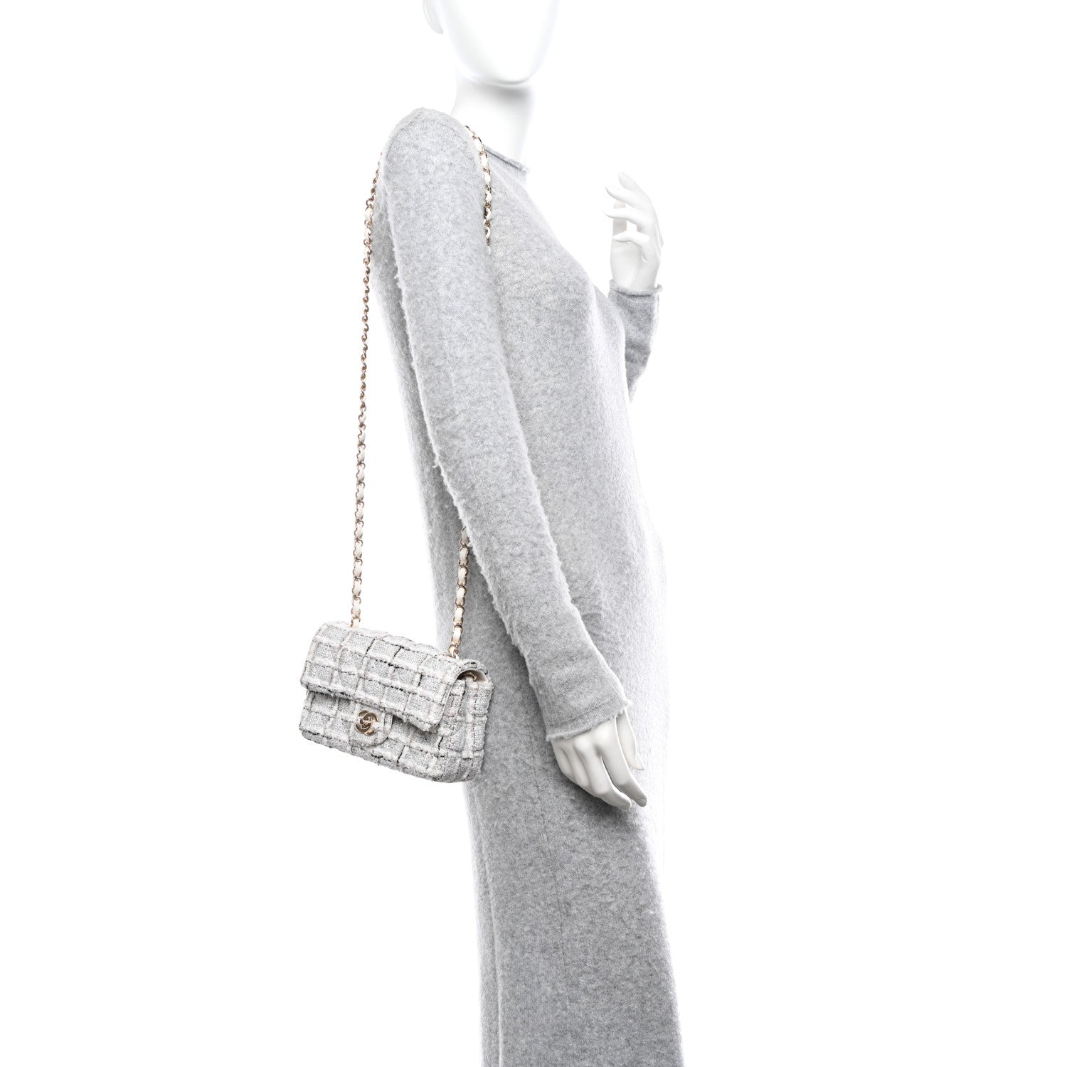 Chanel Tweed Quilted Mini Rectangular Flap White Grey 2 of 11