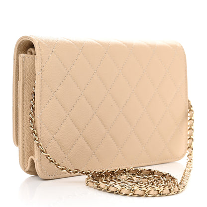 Chanel Caviar Quilted Golden Class Wallet On Chain WOC Beige 2 of 10