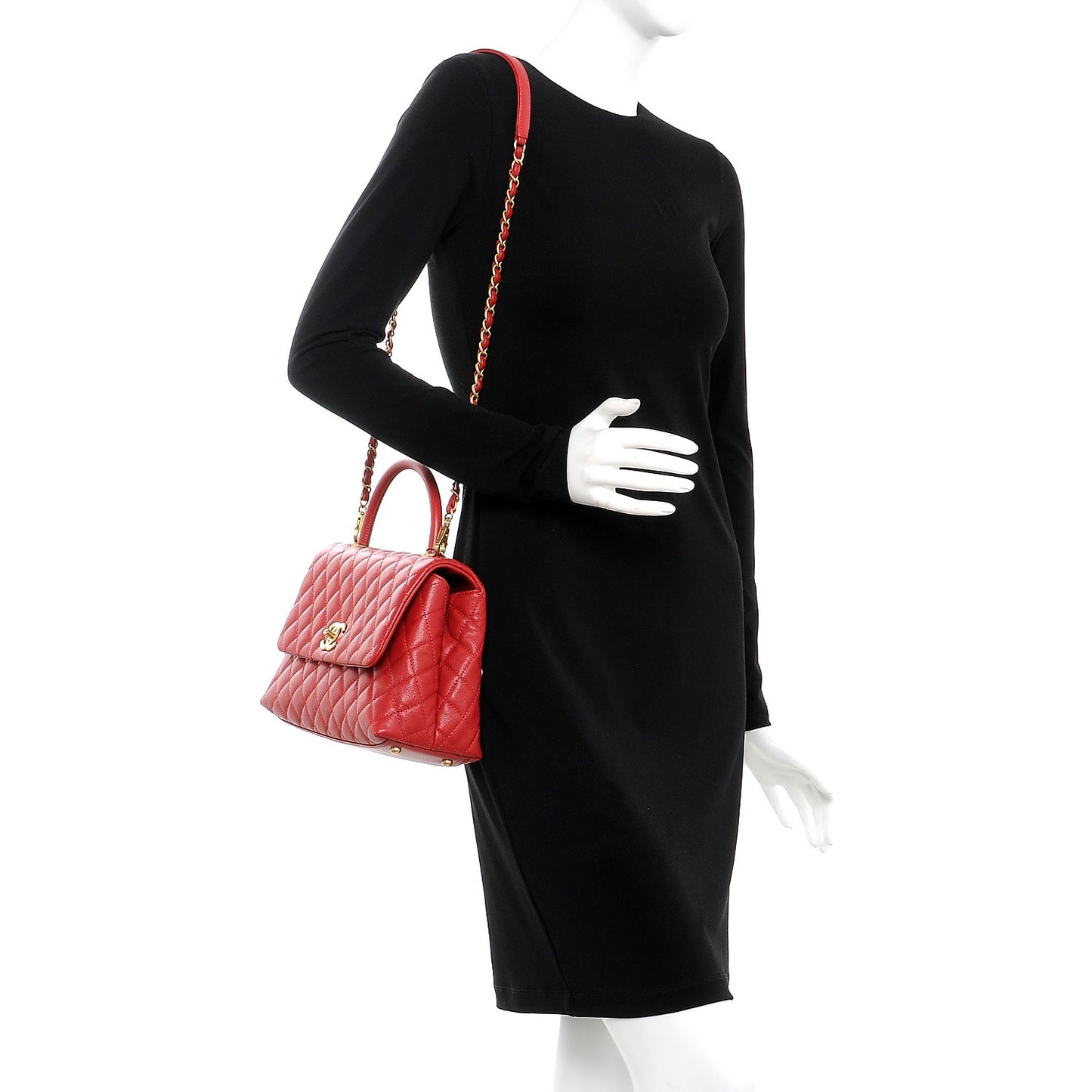 Caviar Quilted Small Coco Handle Flap Red