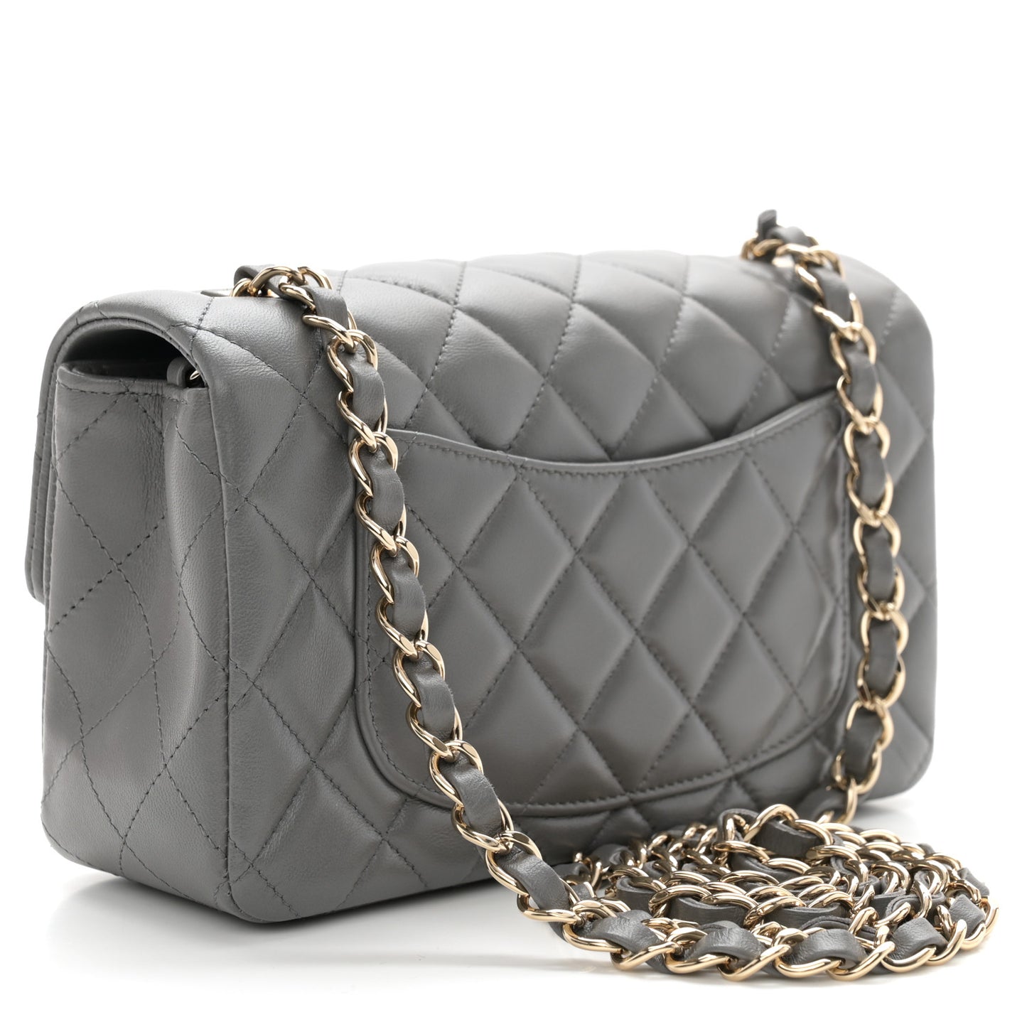 Lambskin Quilted Mini Rectangular Flap Dark Grey