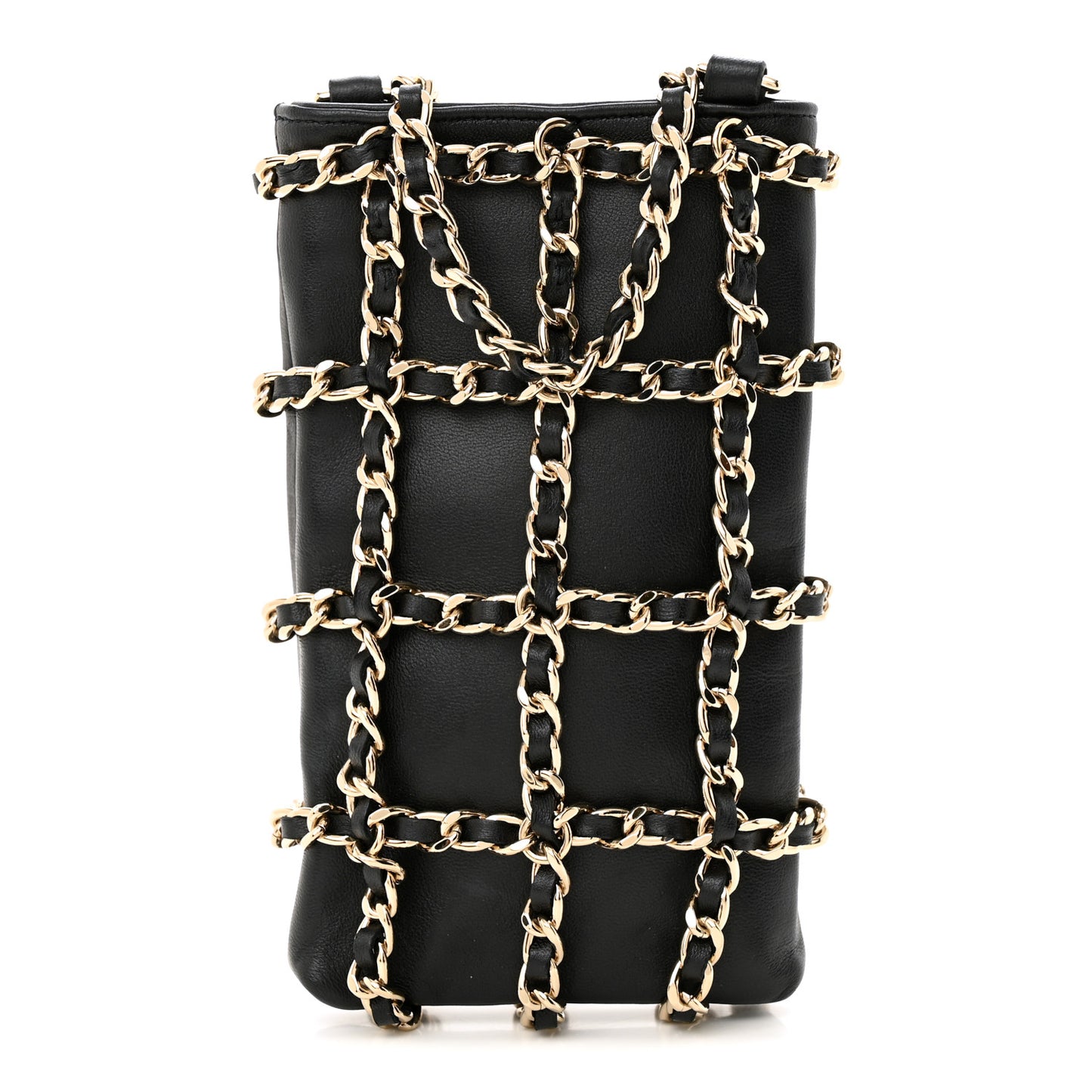 Lambskin Tech Me Out Clutch With Chain Black